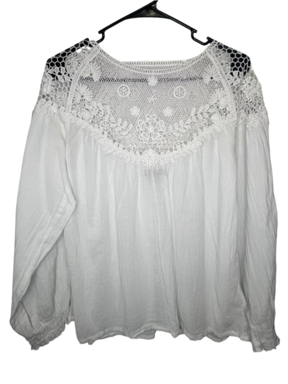 Frye White Crochet Lace Boho Loose Fit Long Sleeve Peasant Blouse